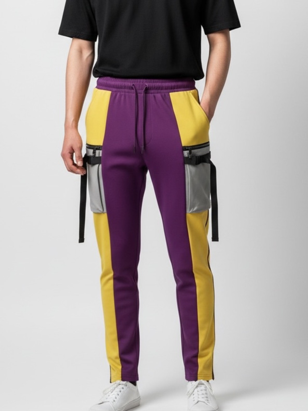 Motive NWT Men's Purple & Yellow Contrast Utility Joggers